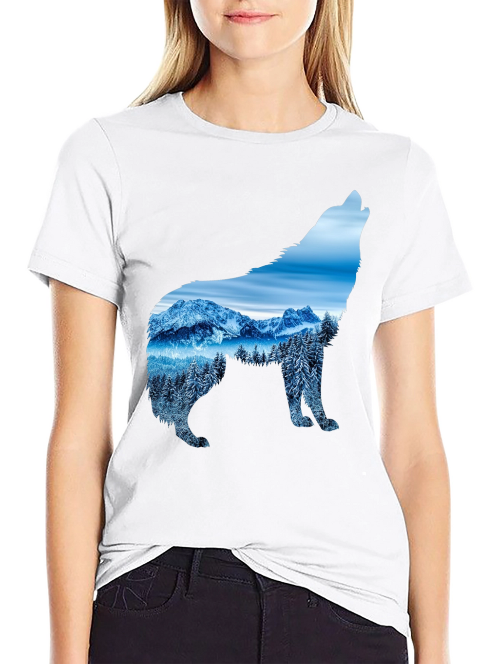 Wolf Mountain Scene Graphic Tee - Black