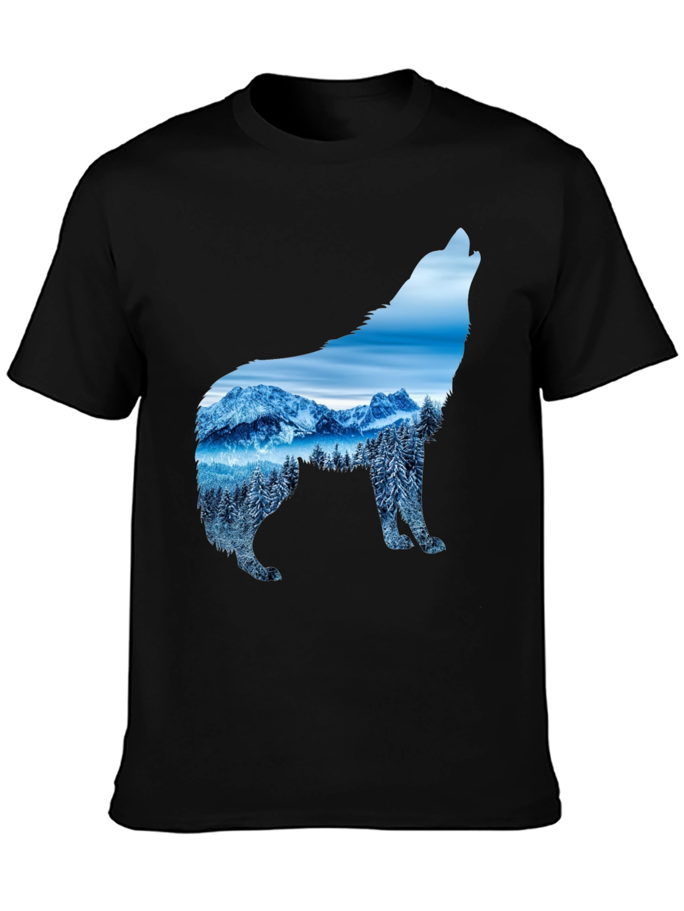 Wolf Mountain Scene Graphic Tee - Black