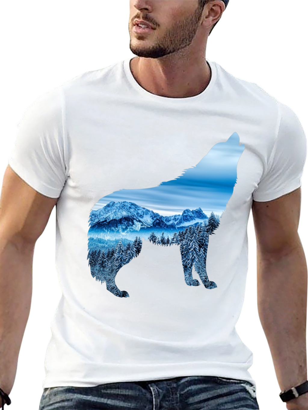 Wolf Mountain Scene Graphic Tee - Black