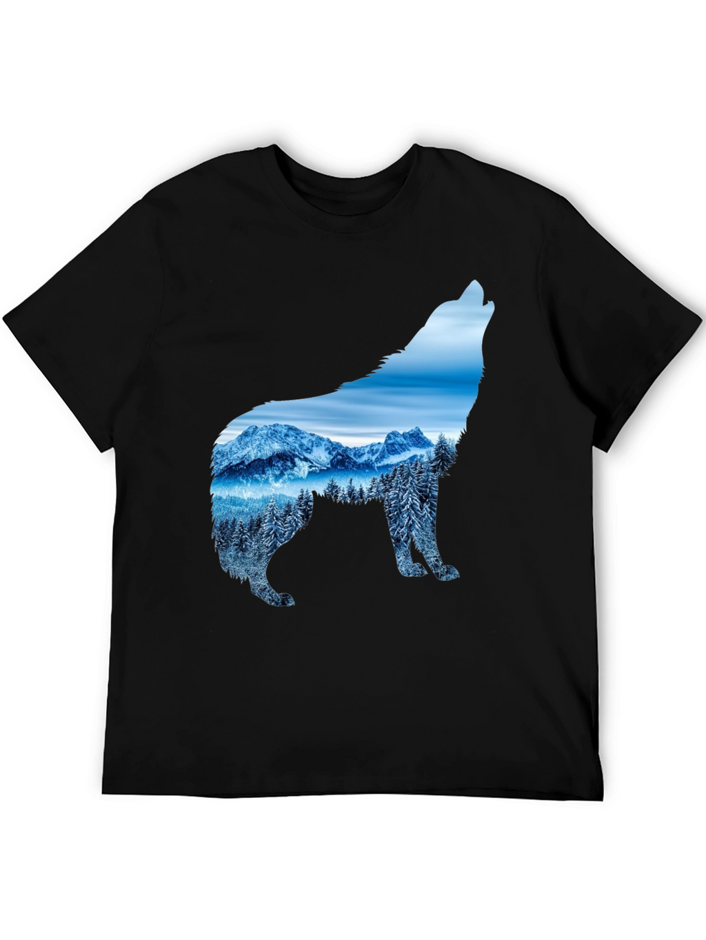 Wolf Mountain Scene Graphic Tee - Black