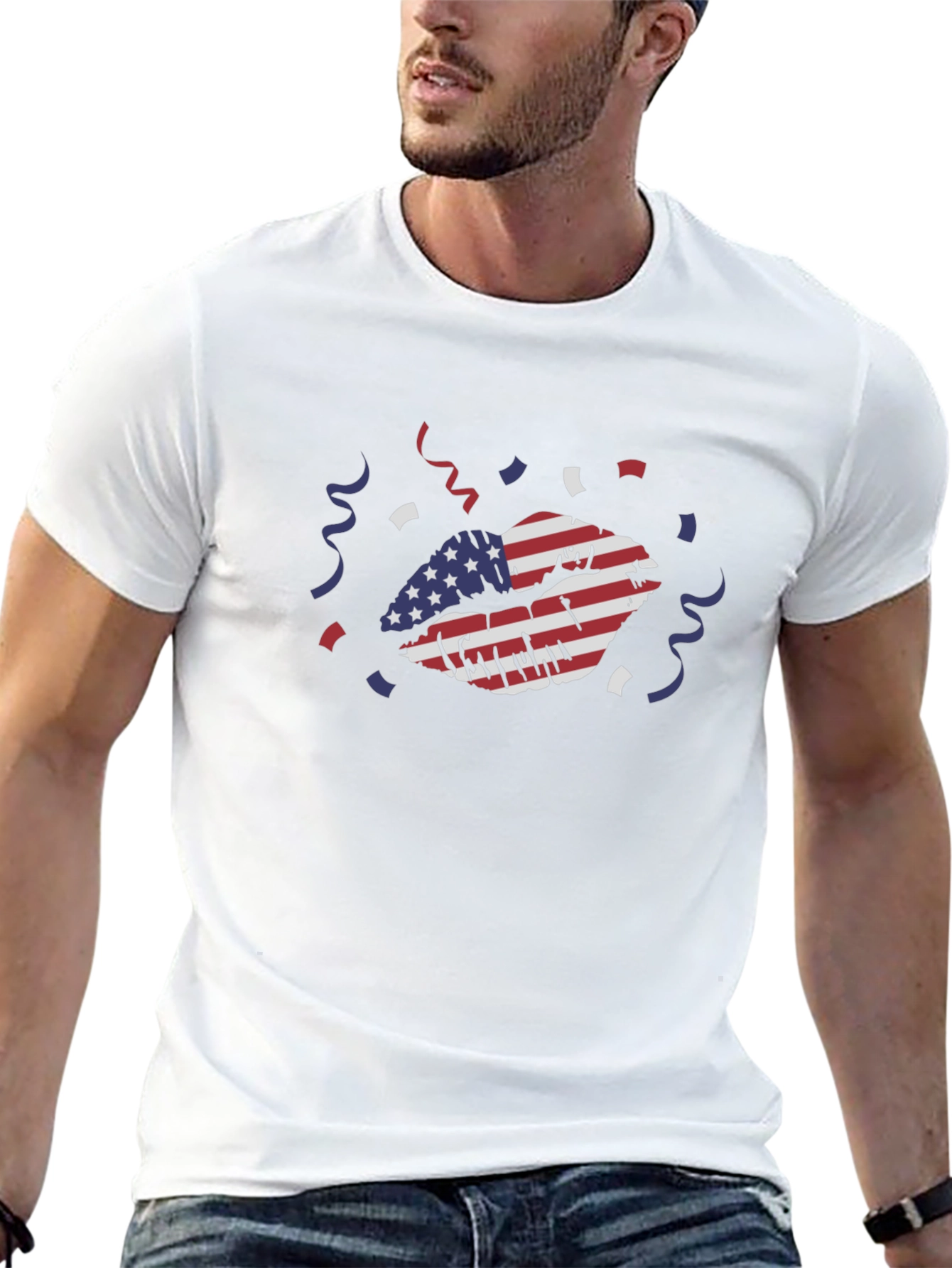 American Flag Lips Graphic Tee - Black