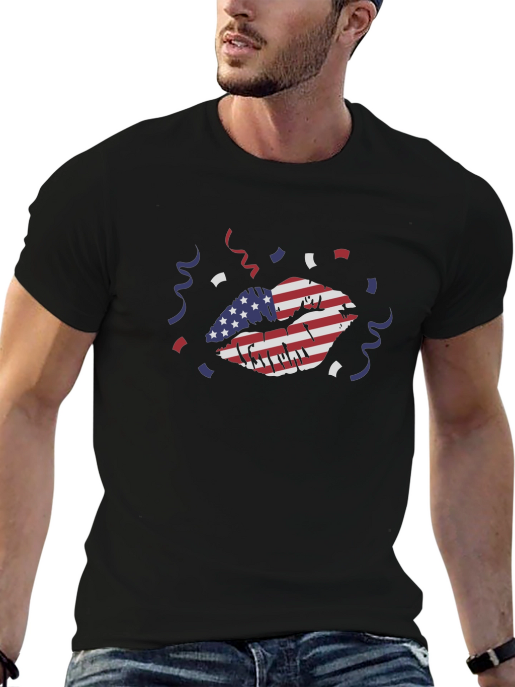 American Flag Lips Graphic Tee - Black