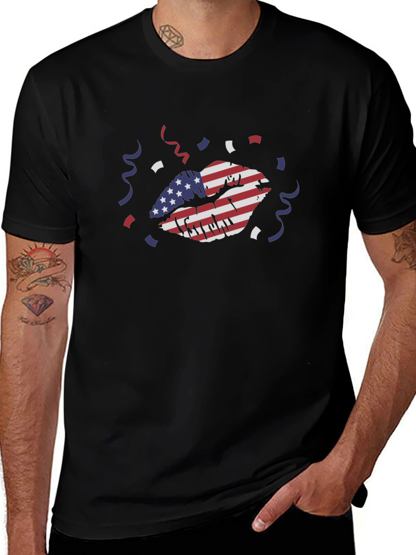 American Flag Lips Graphic Tee - Black