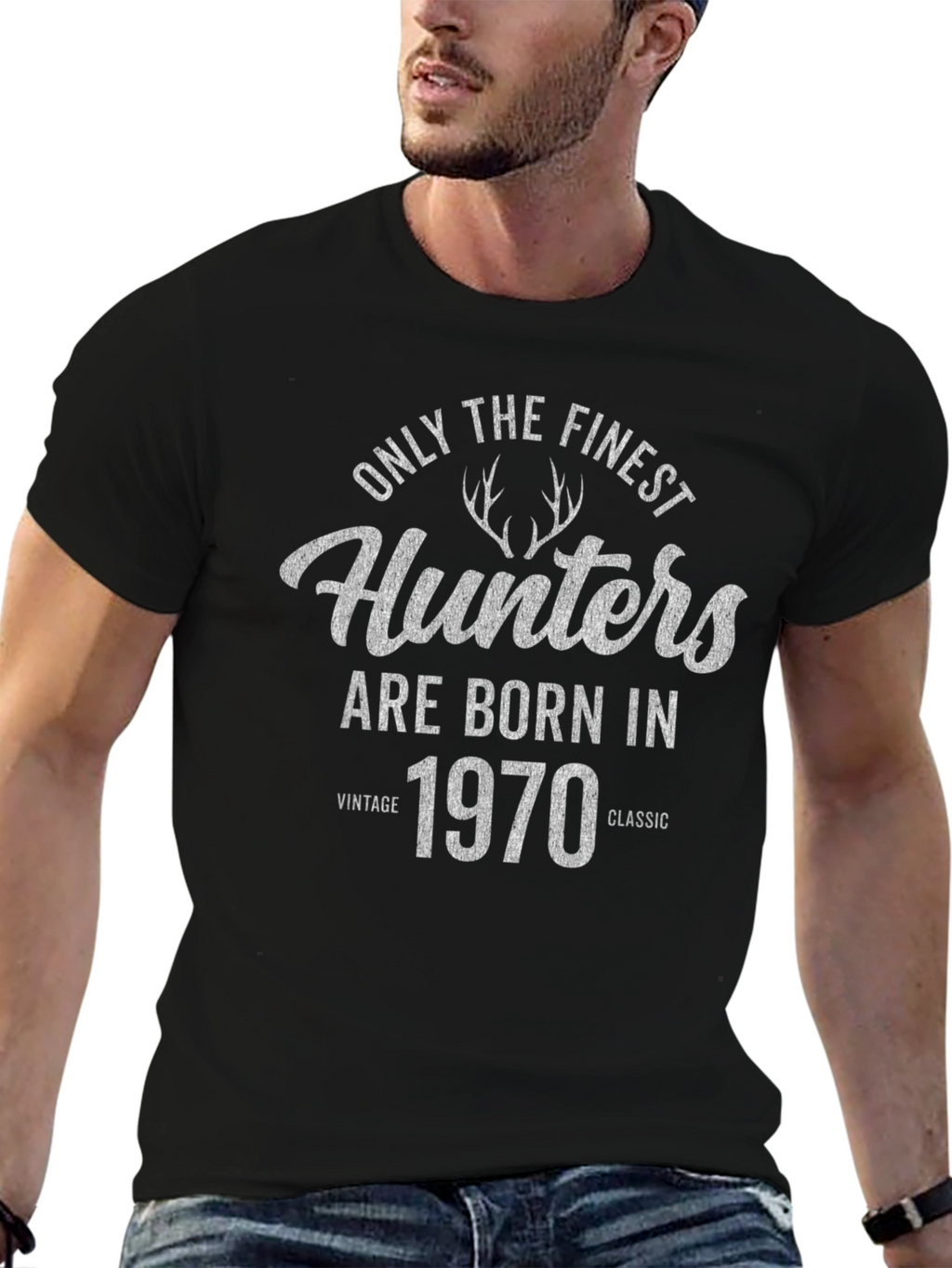 Finest Hunters Born in 1970 Black Graphic Tee
