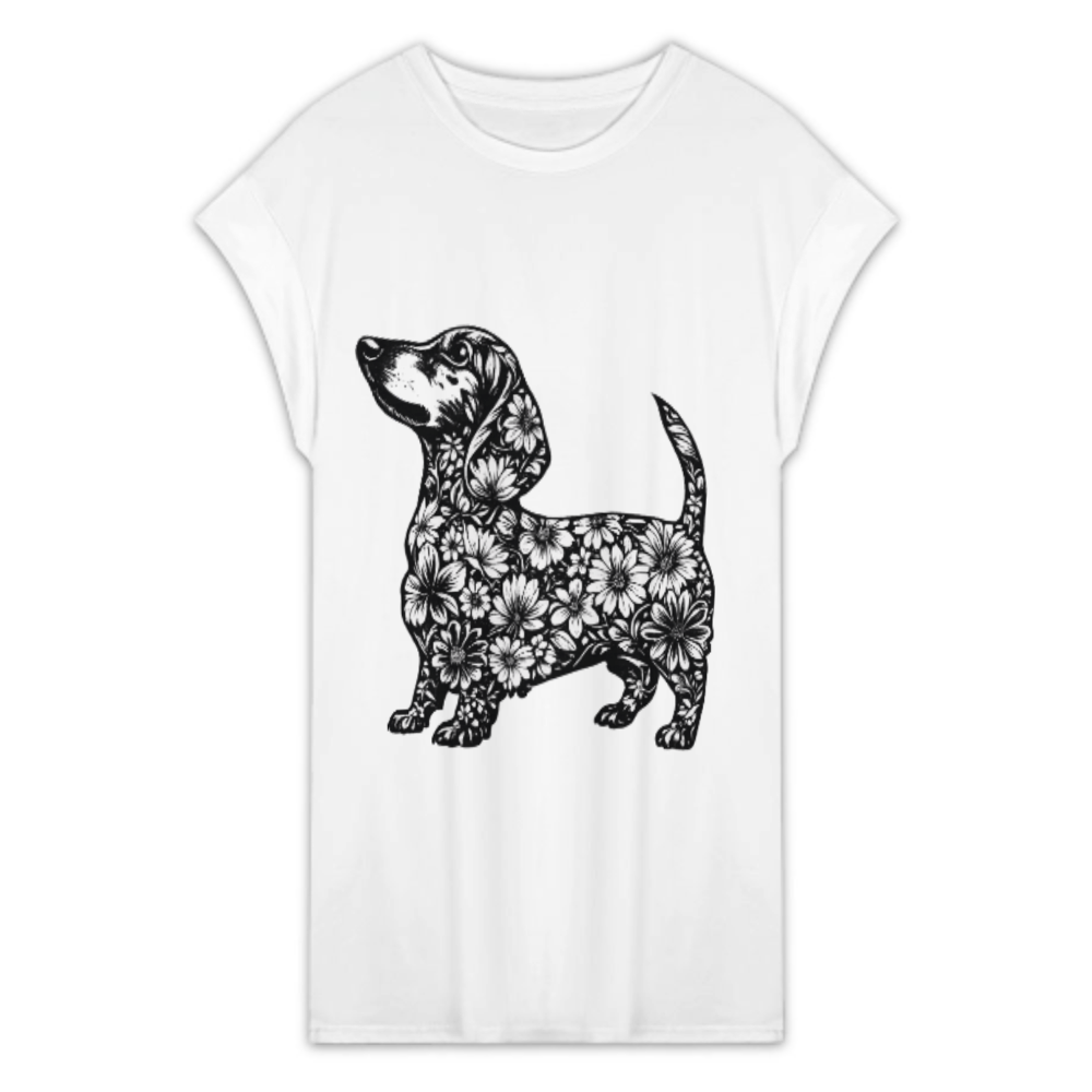 Floral Dachshund Vintage Graphic Tee | Boho Wiener Dog Lover Shirt | Cute Botanical Dog Print T-Shirt(z880)