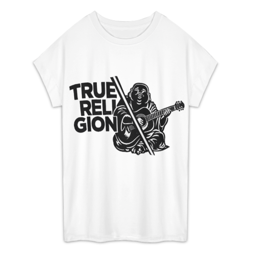 True Religion Guitar Graphic Tee | Vintage Music Inspired Buddha Shirt | Boho Streetwear T-Shirt(z882)