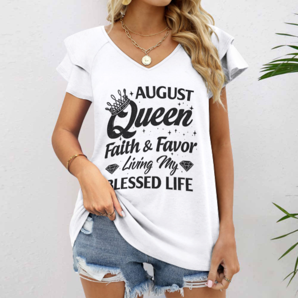 August Queen Birthday Graphic Tee – Faith & Favor Blessed Life Inspirational Shirt for Women(z867)