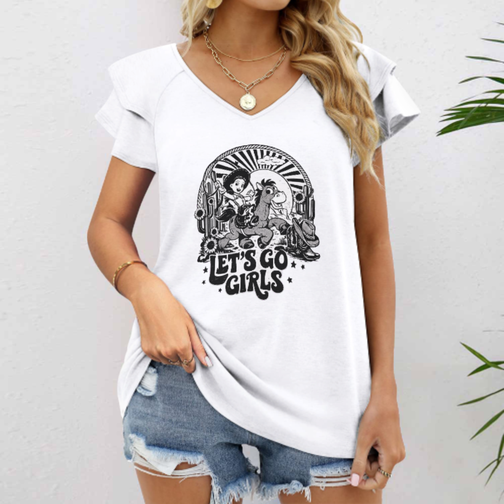 Let’s Go Girls Western Cowgirl Graphic Tee – Vintage Rodeo Country Style Shirt for Women(z864)