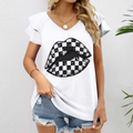 Checkerboard Lips Graphic Tee – Retro Grunge Aesthetic Fashion Shirt for Women(z862)