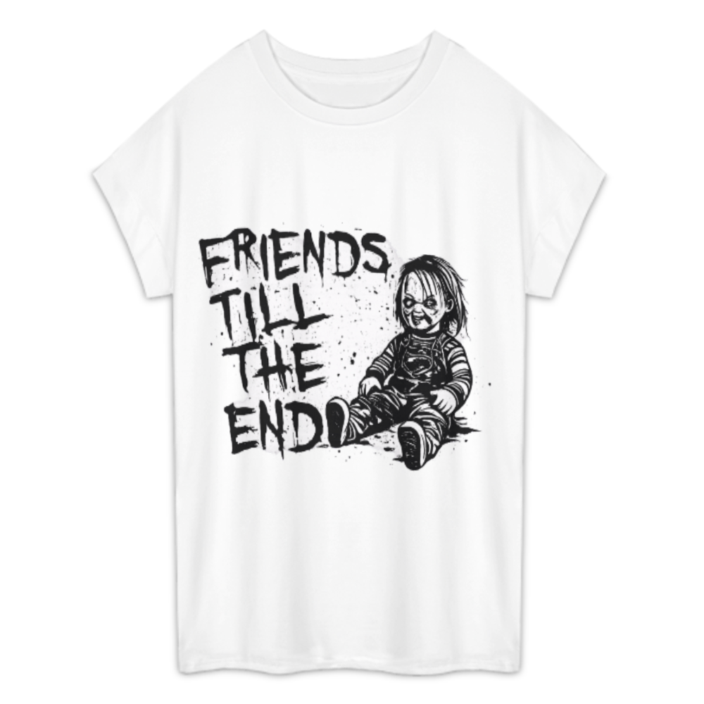 Friends Till The End Horror Graphic Tee – Creepy Doll Halloween Shirt for Horror Fans(z883)