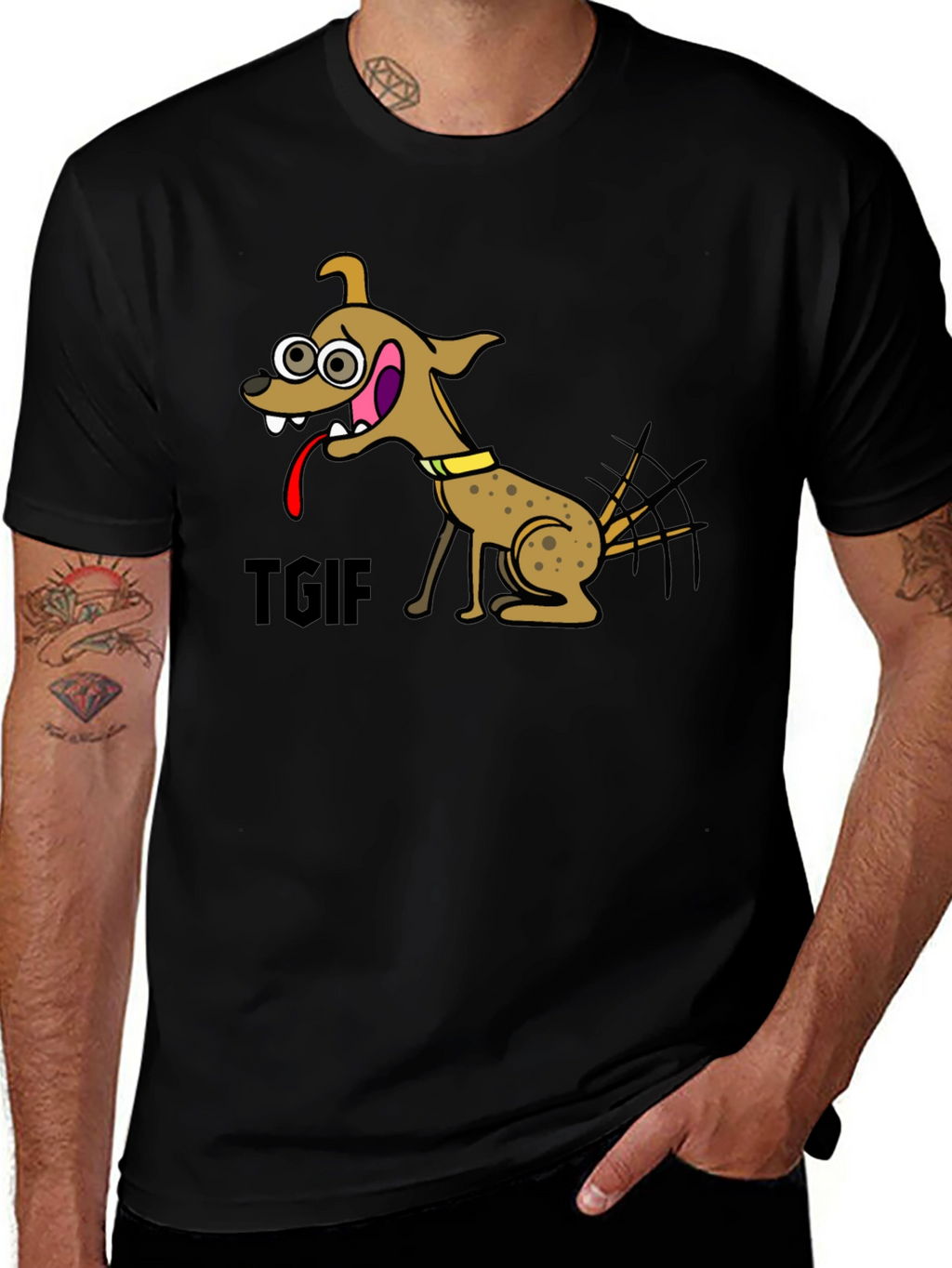 TGIF Cartoon Dog Black T-Shirt