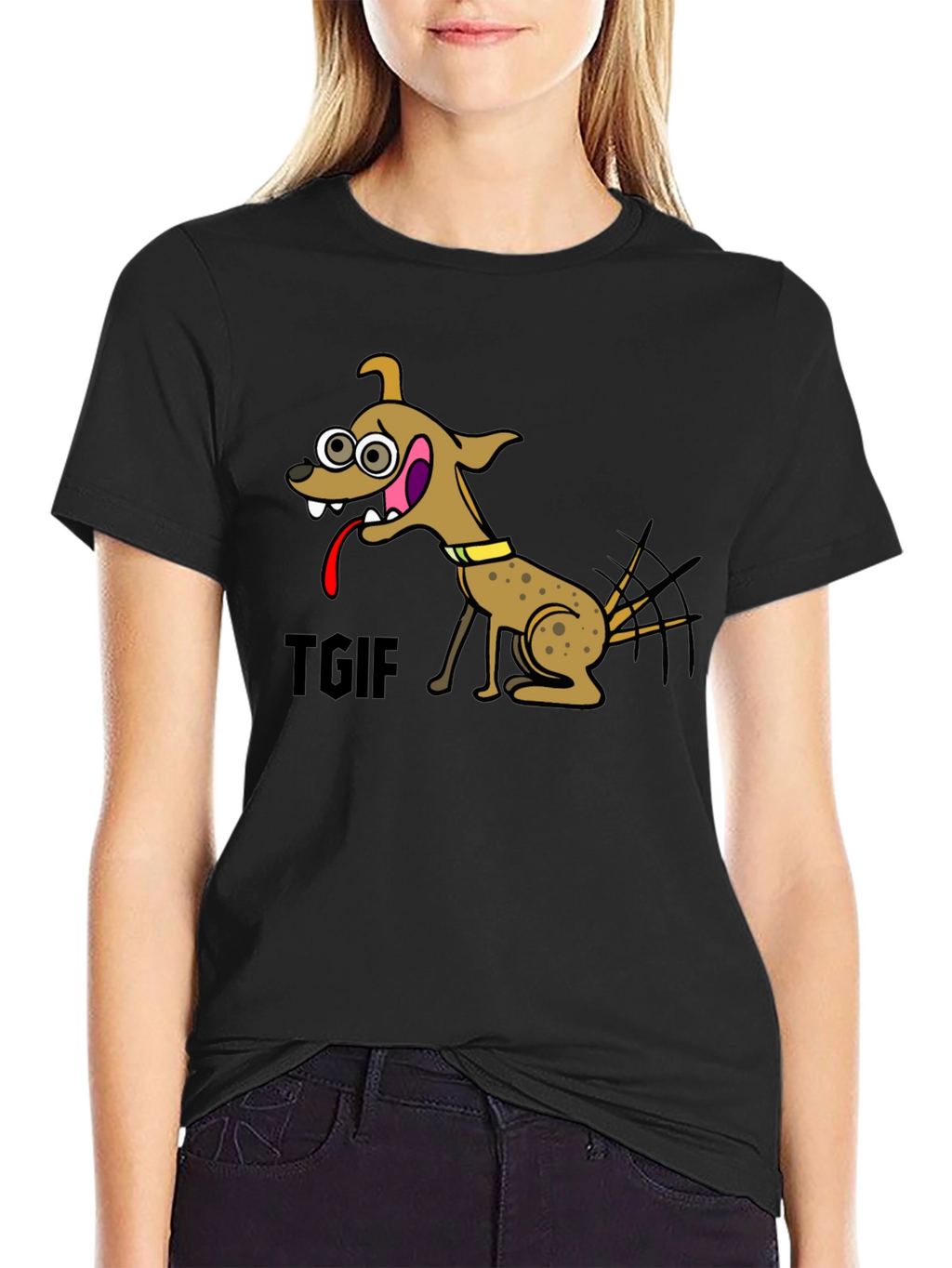 TGIF Cartoon Dog Black T-Shirt