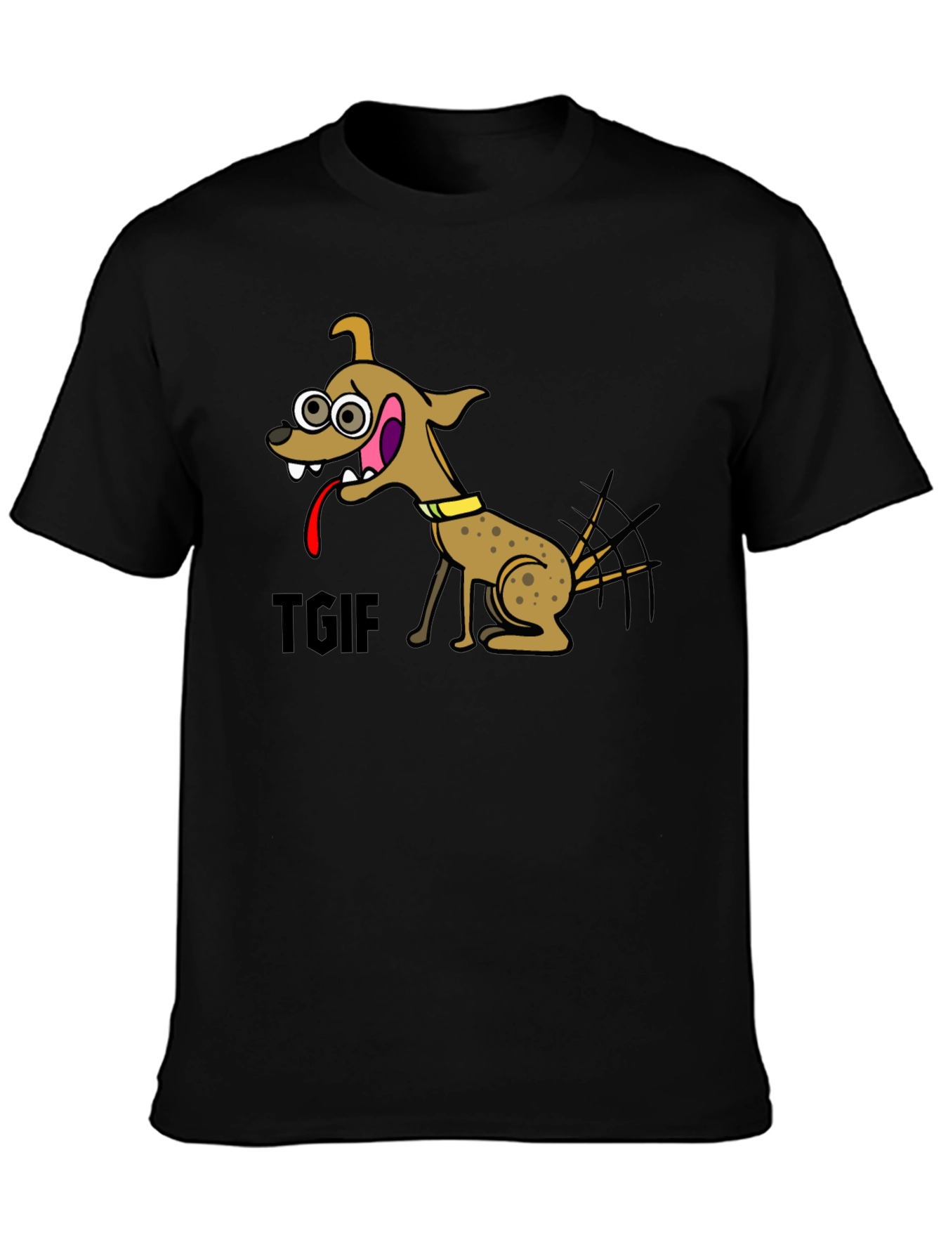 TGIF Cartoon Dog Black T-Shirt