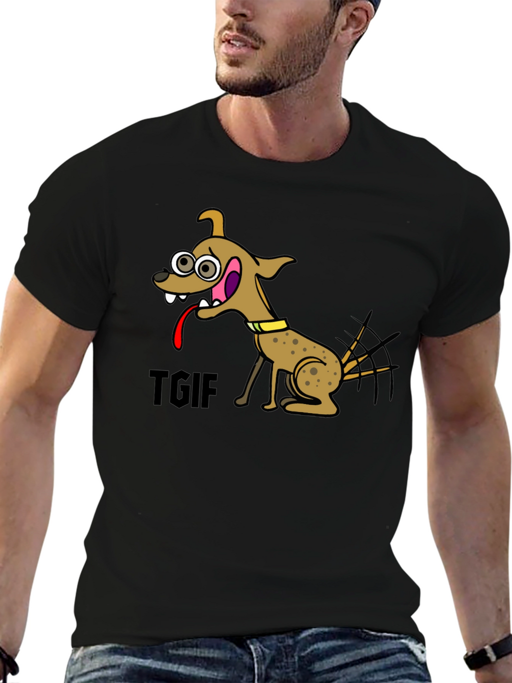 TGIF Cartoon Dog Black T-Shirt