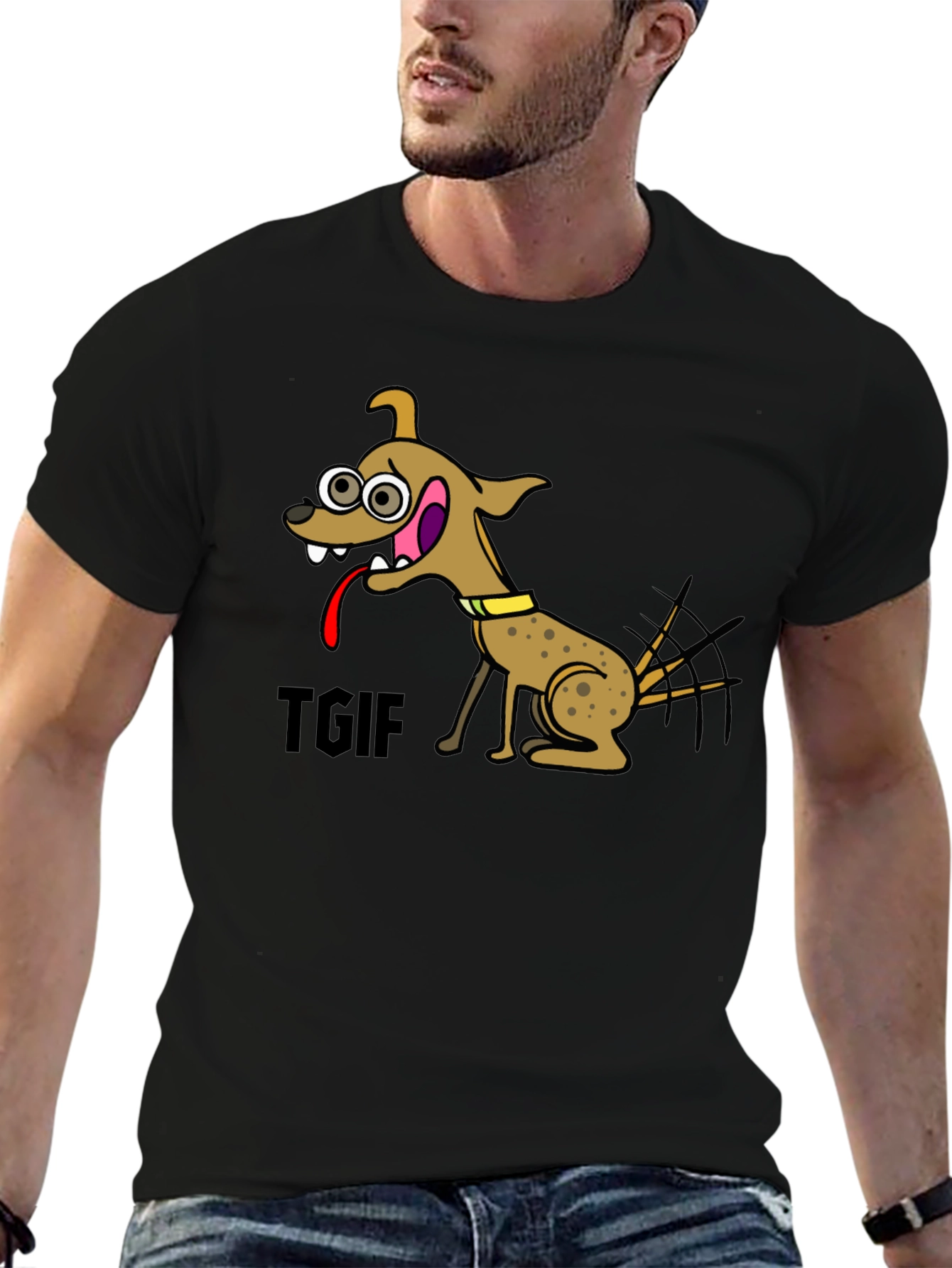 TGIF Cartoon Dog Black T-Shirt