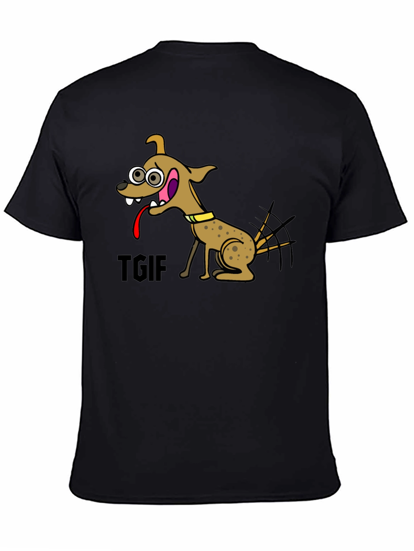 TGIF Cartoon Dog Black T-Shirt