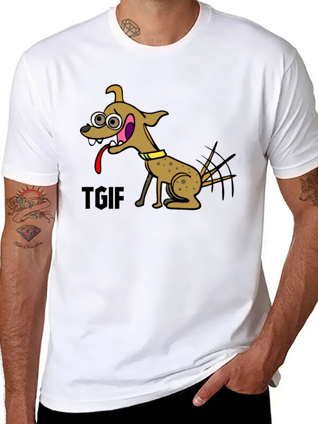 TGIF Cartoon Dog Black T-Shirt