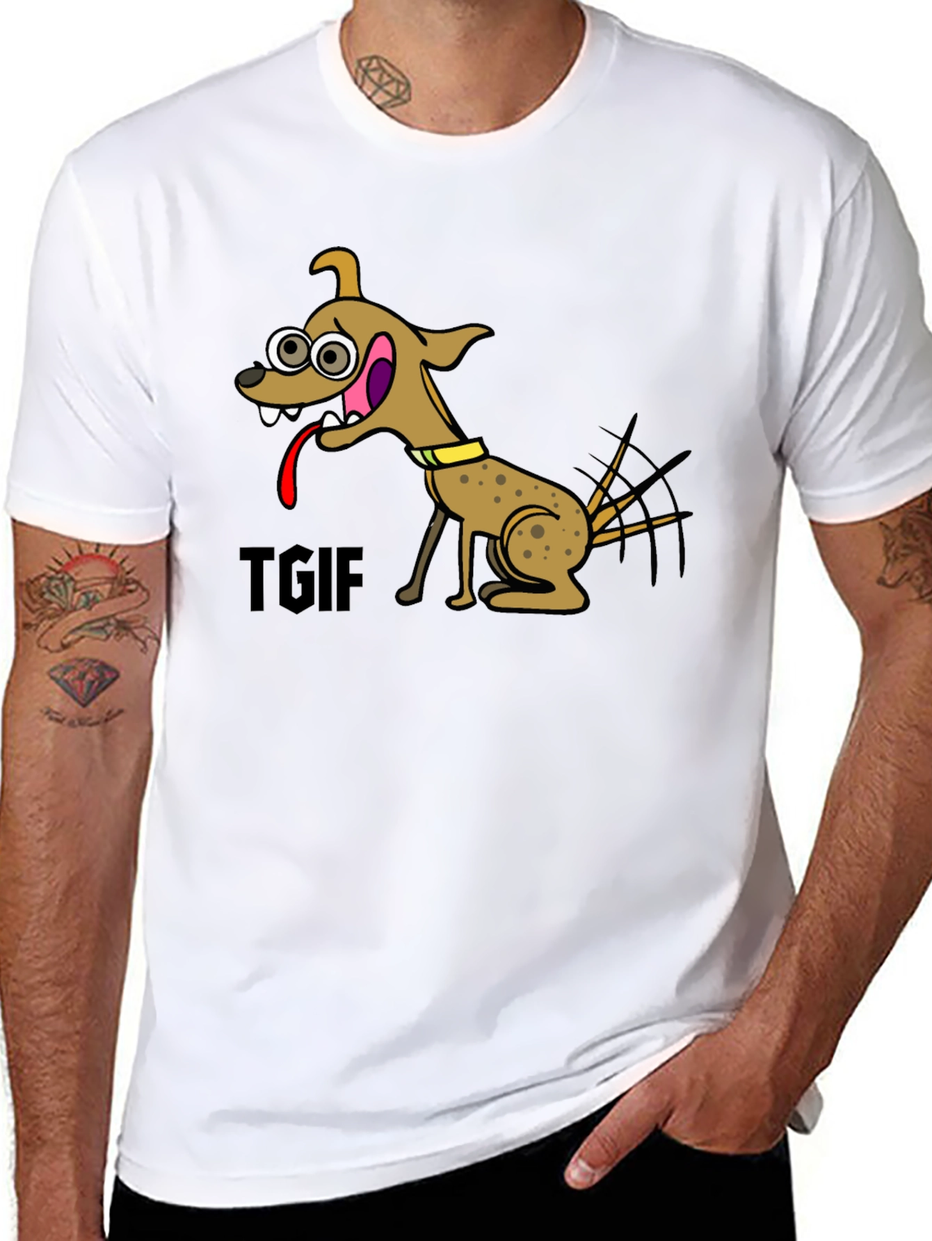 TGIF Cartoon Dog Black T-Shirt