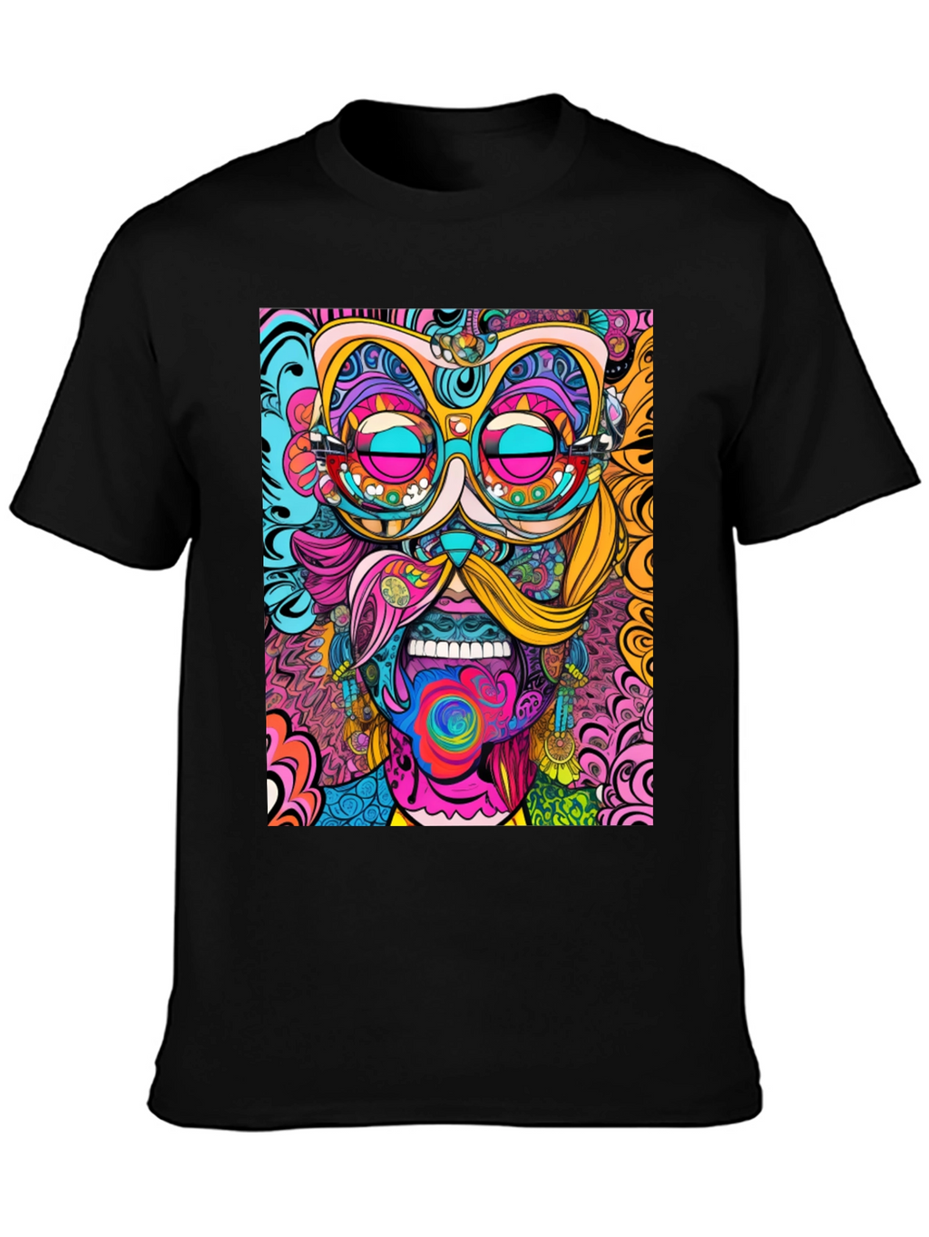 Psychedelic Art Print Black T-Shirt