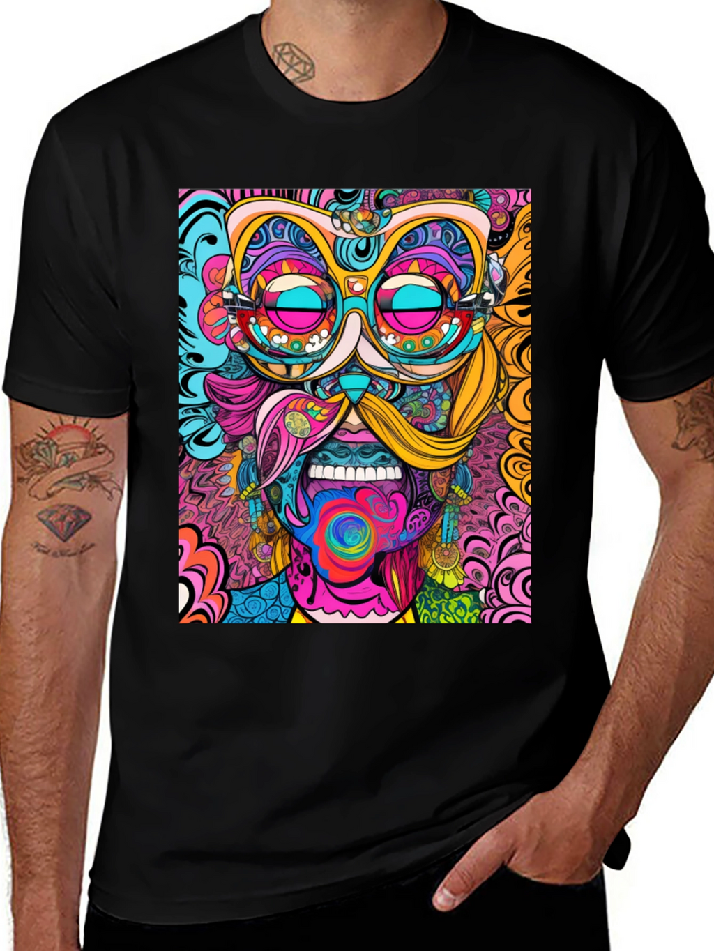 Psychedelic Art Print Black T-Shirt