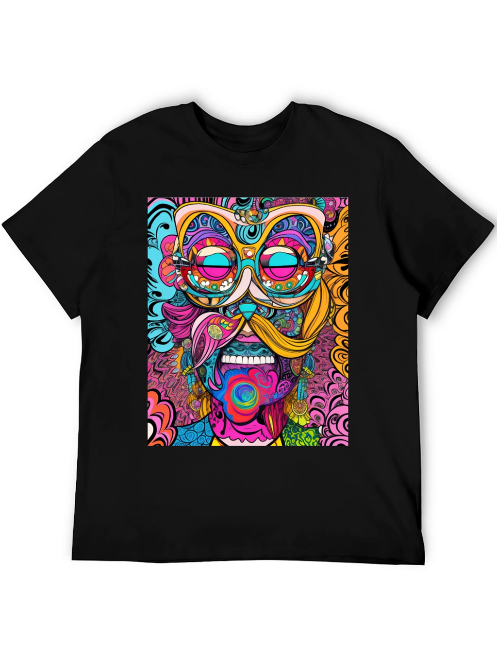 Psychedelic Art Print Black T-Shirt