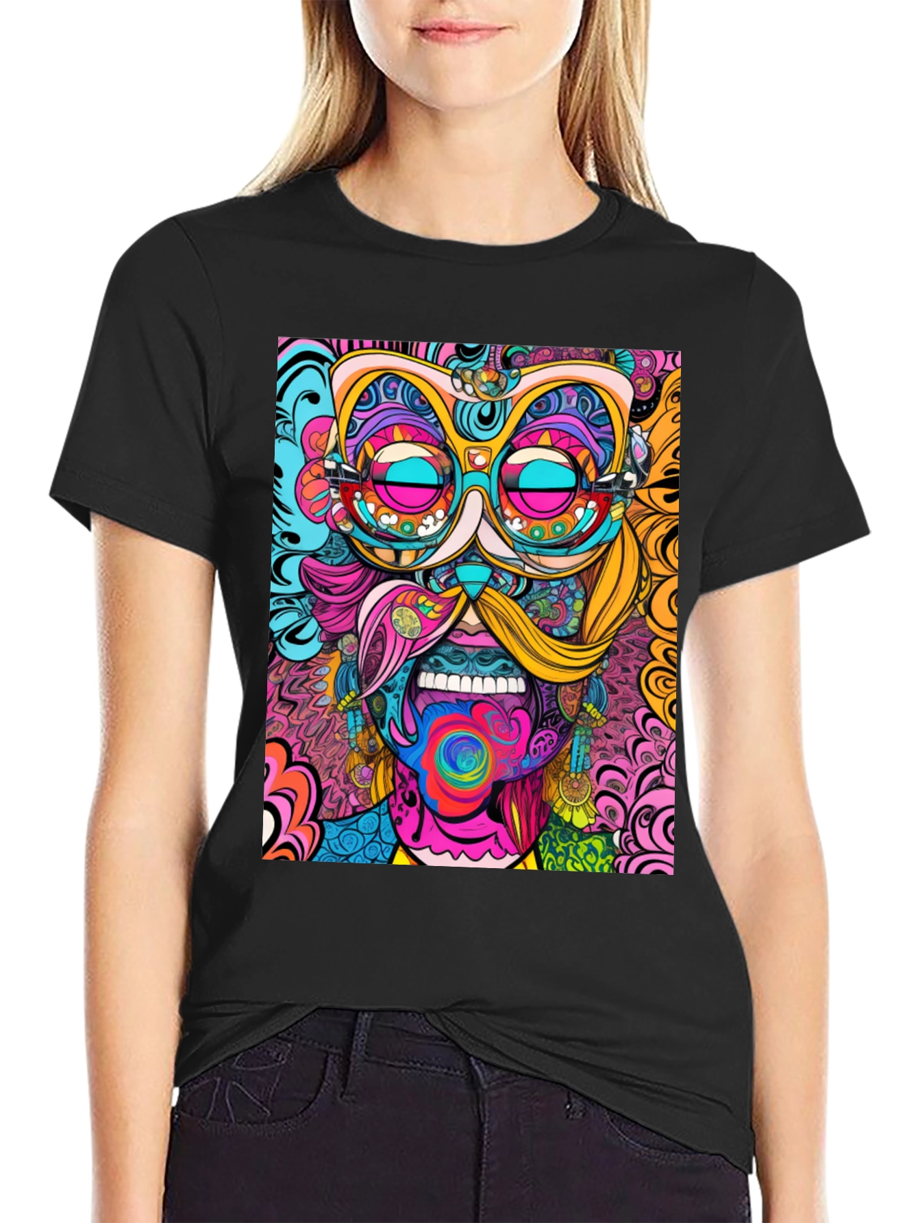 Psychedelic Art Print Black T-Shirt