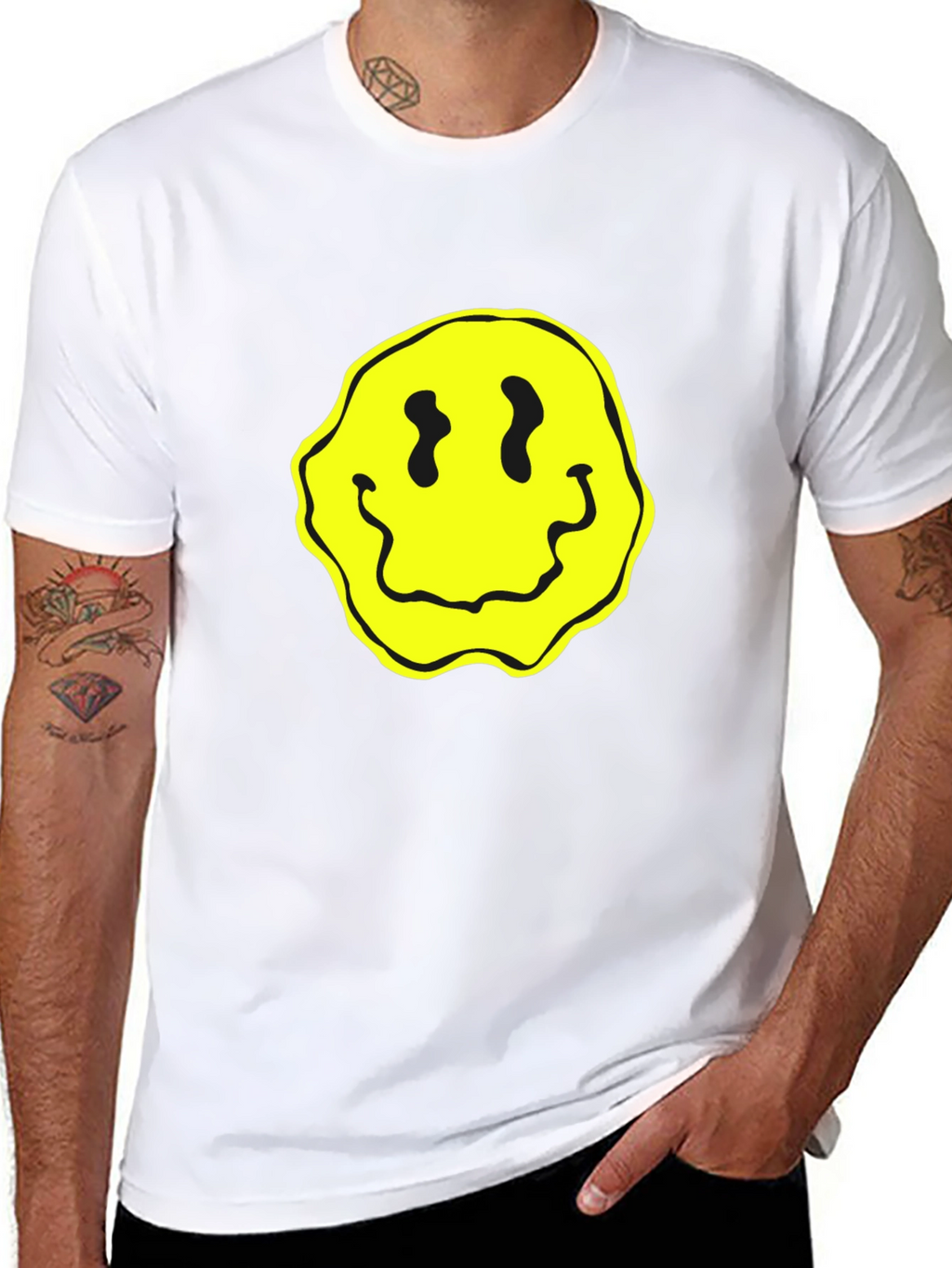 Groovy Yellow Smiley Face Black T-Shirt