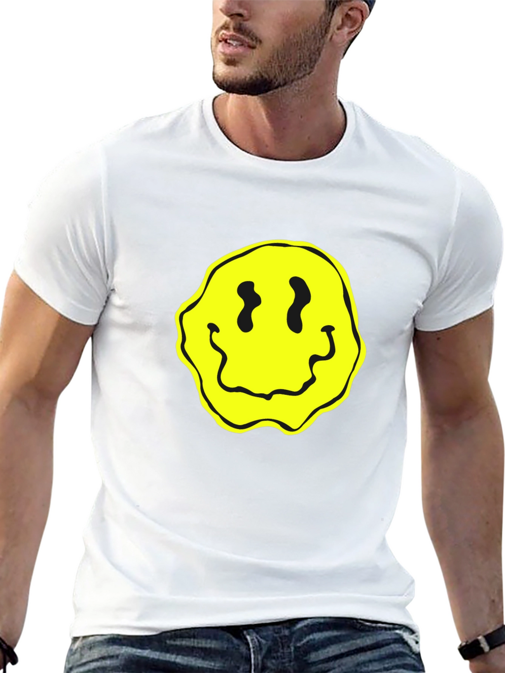 Groovy Yellow Smiley Face Black T-Shirt