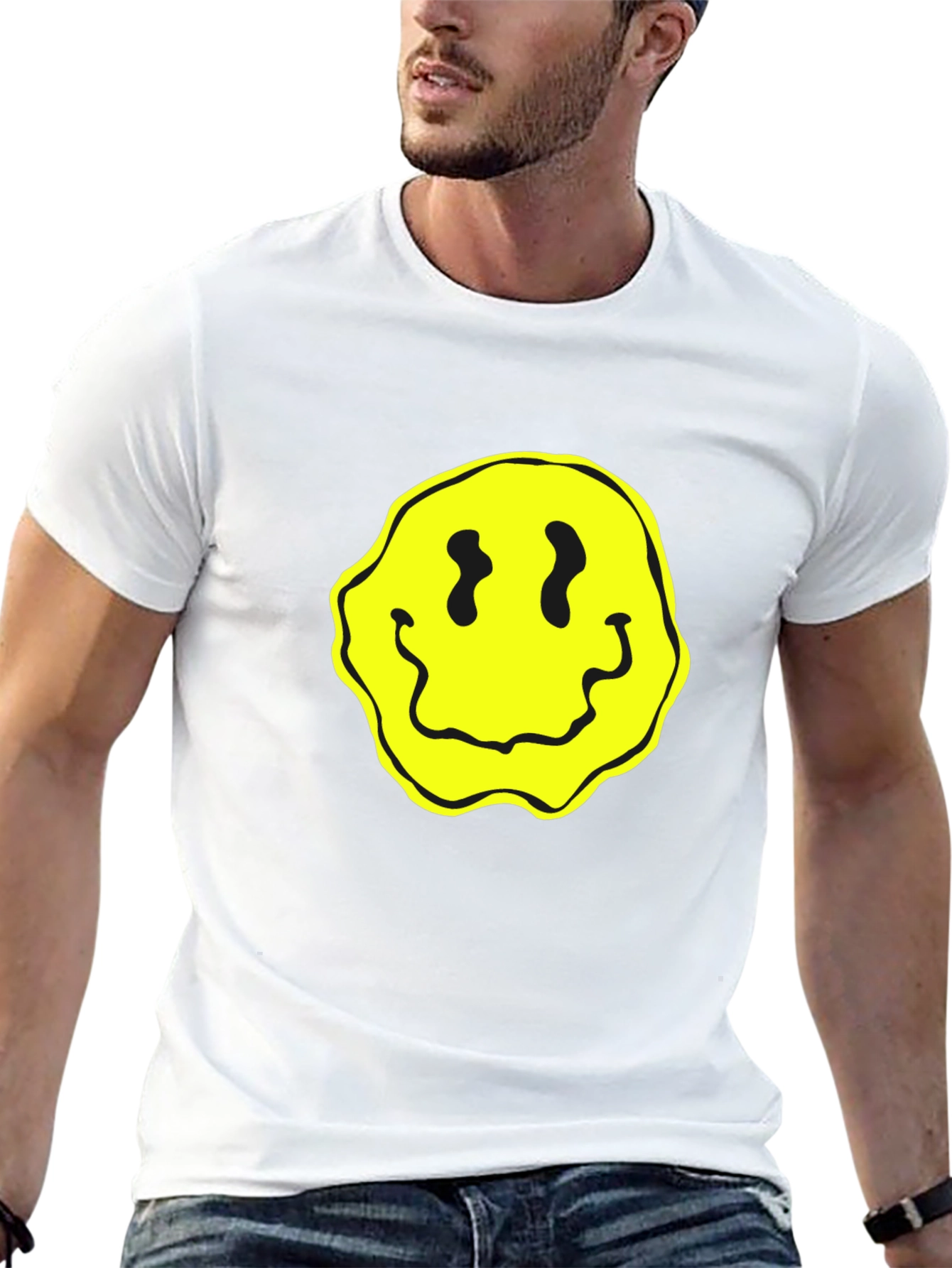 Groovy Yellow Smiley Face Black T-Shirt