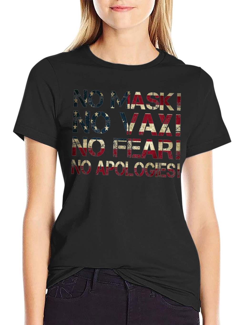 No Mask No Vax T-Shirt USA Flag Anti Vaccine