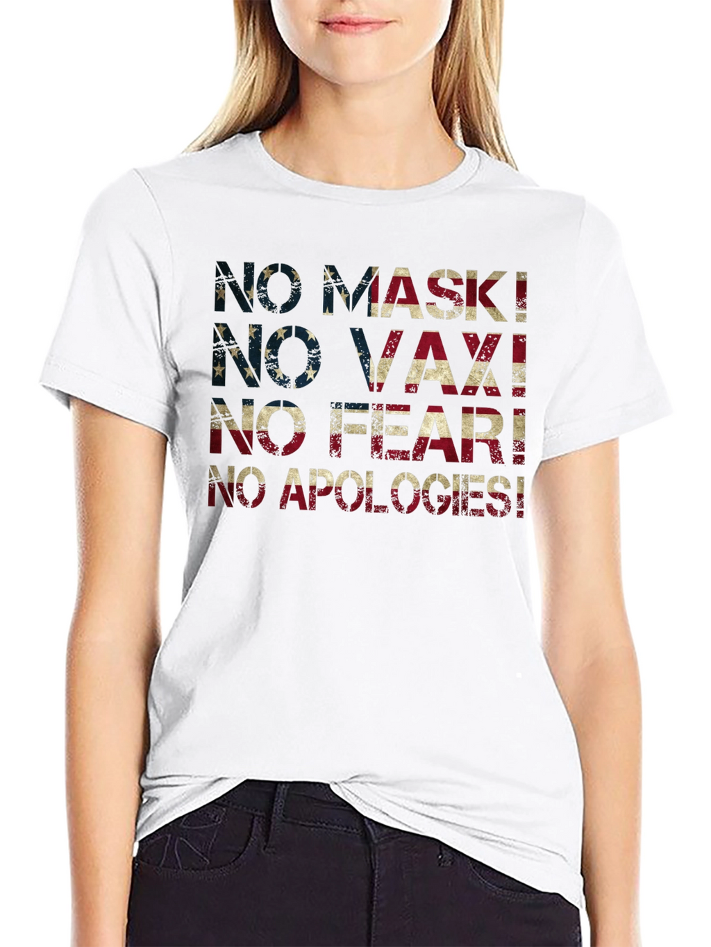 No Mask No Vax T-Shirt USA Flag Anti Vaccine
