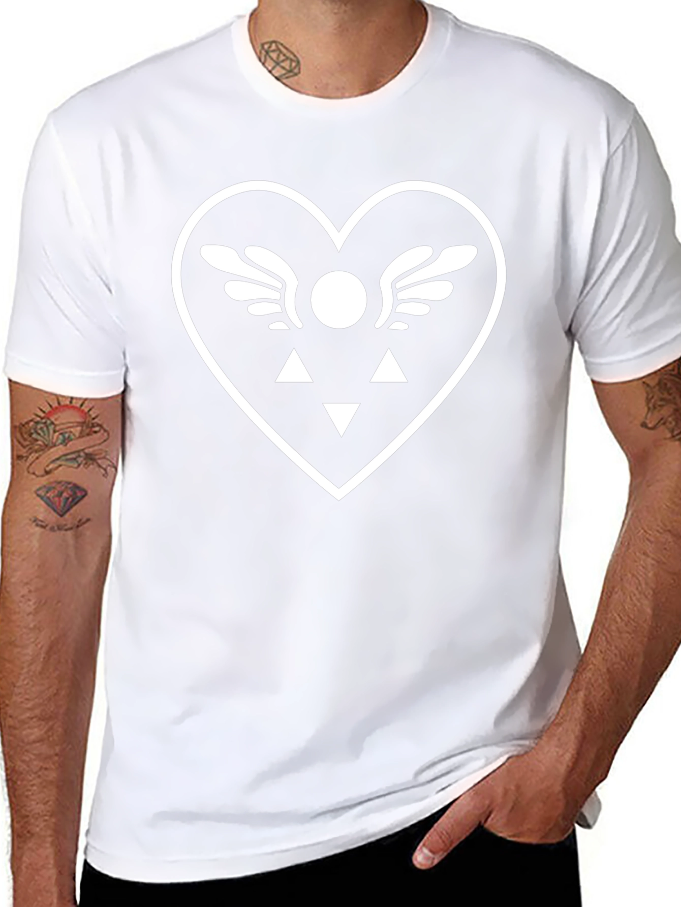 Black T-Shirt with White Heart Design