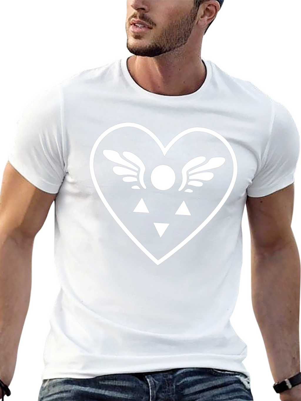 Black T-Shirt with White Heart Design