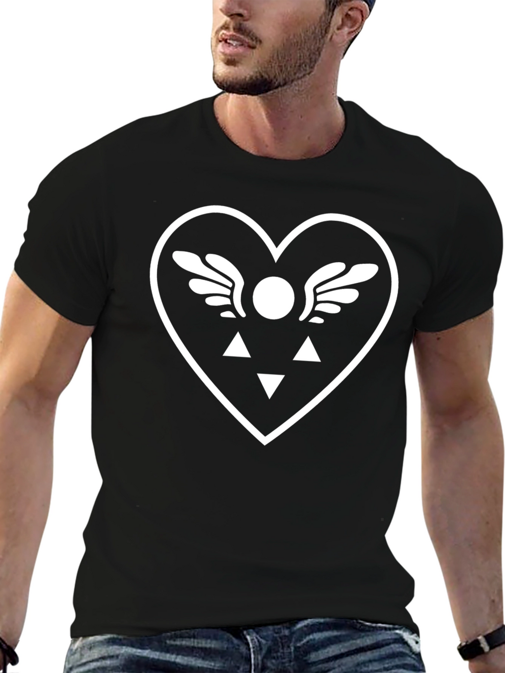 Black T-Shirt with White Heart Design