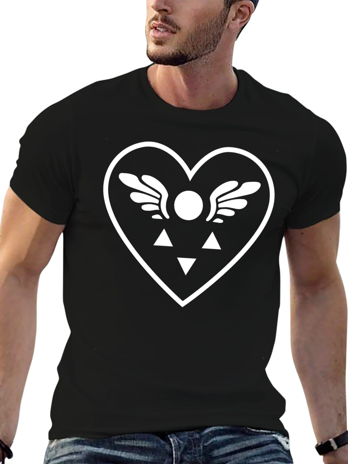 Black T-Shirt with White Heart Design