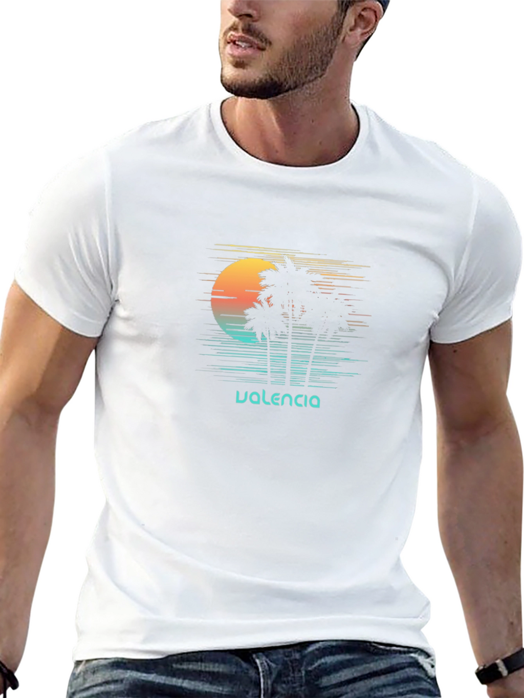 Valencia Palm Tree Sunset Graphic Tee - Black