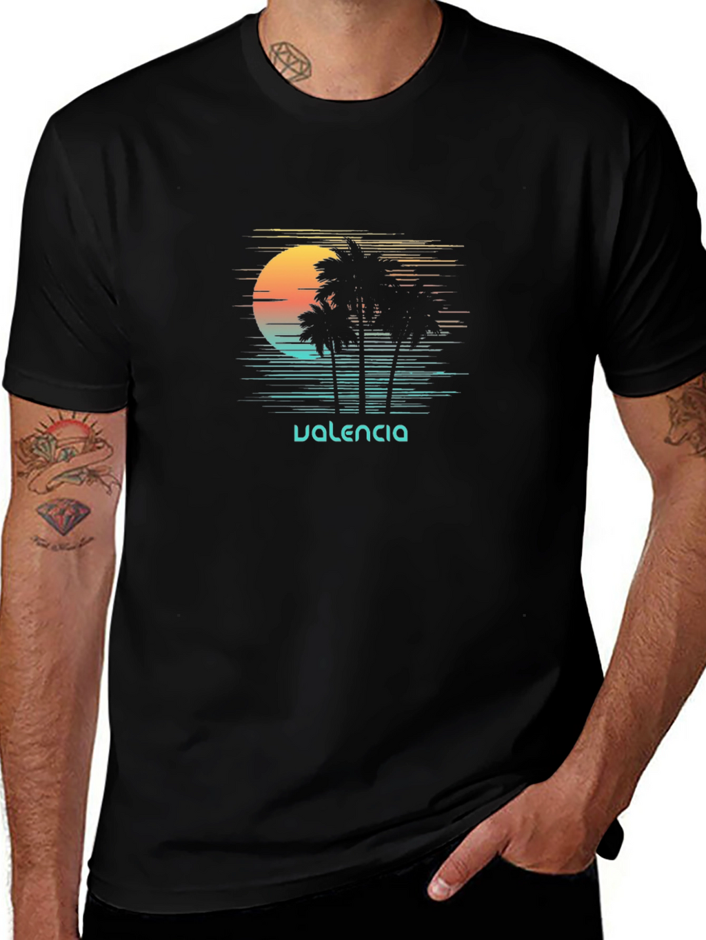 Valencia Palm Tree Sunset Graphic Tee - Black