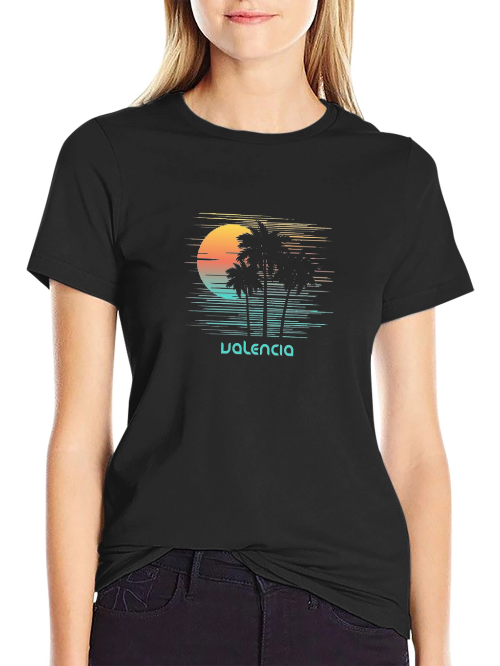 Valencia Palm Tree Sunset Graphic Tee - Black