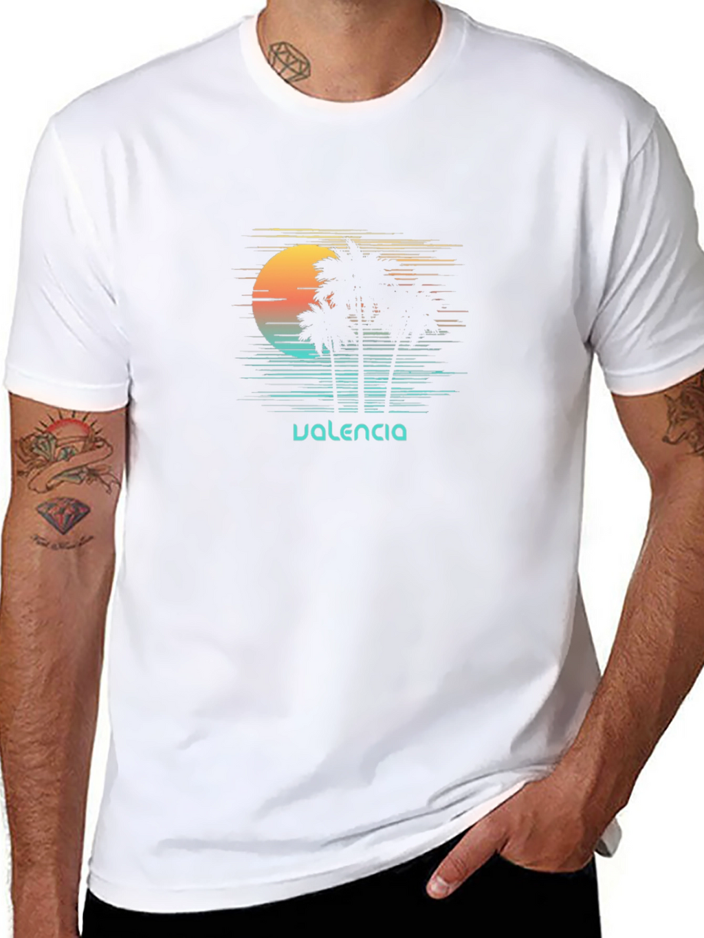 Valencia Palm Tree Sunset Graphic Tee - Black