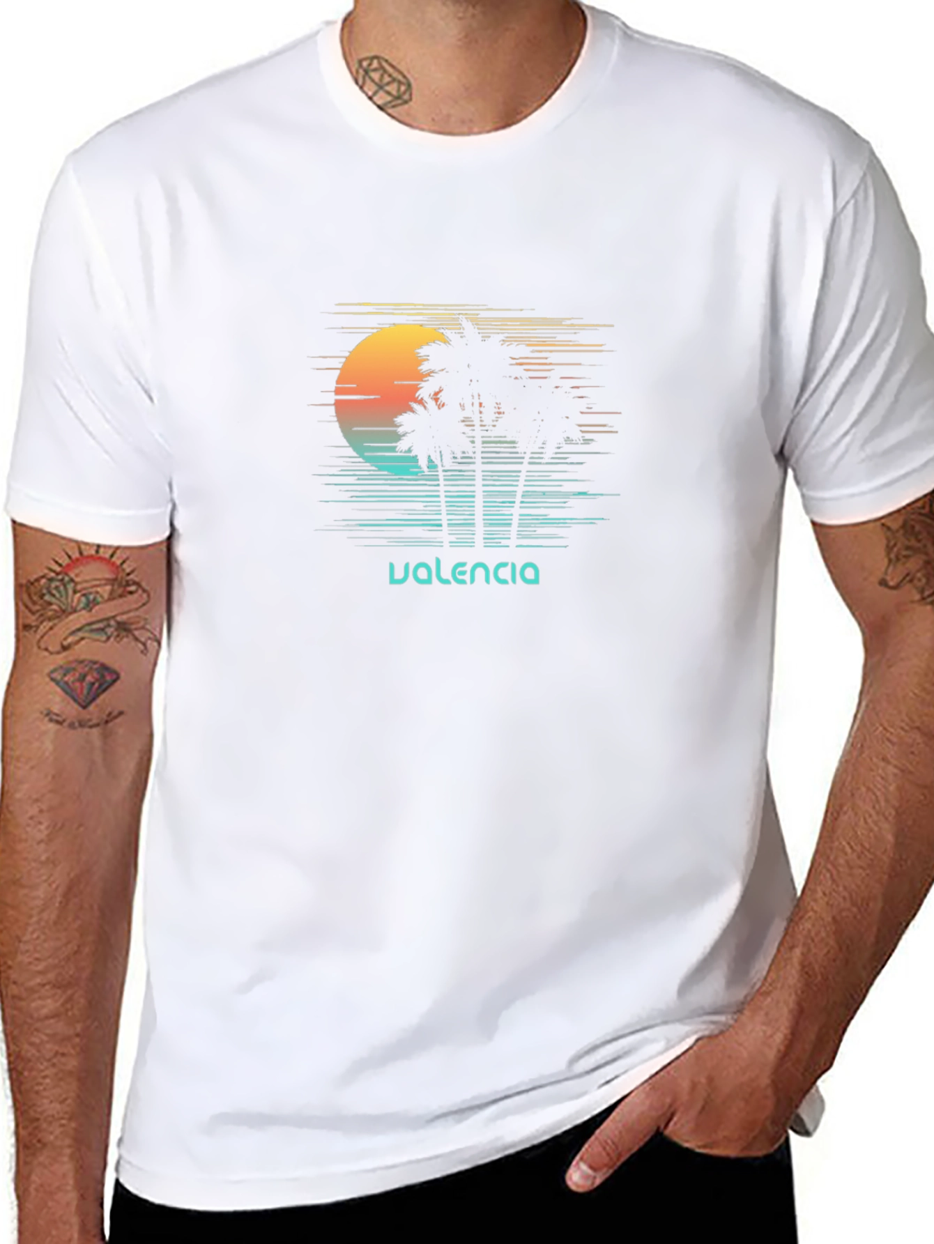 Valencia Palm Tree Sunset Graphic Tee - Black