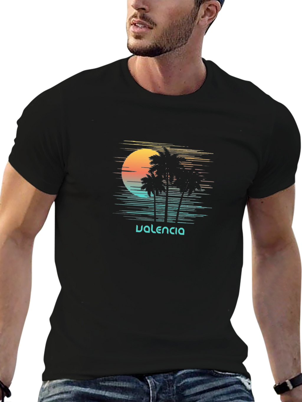 Valencia Palm Tree Sunset Graphic Tee - Black