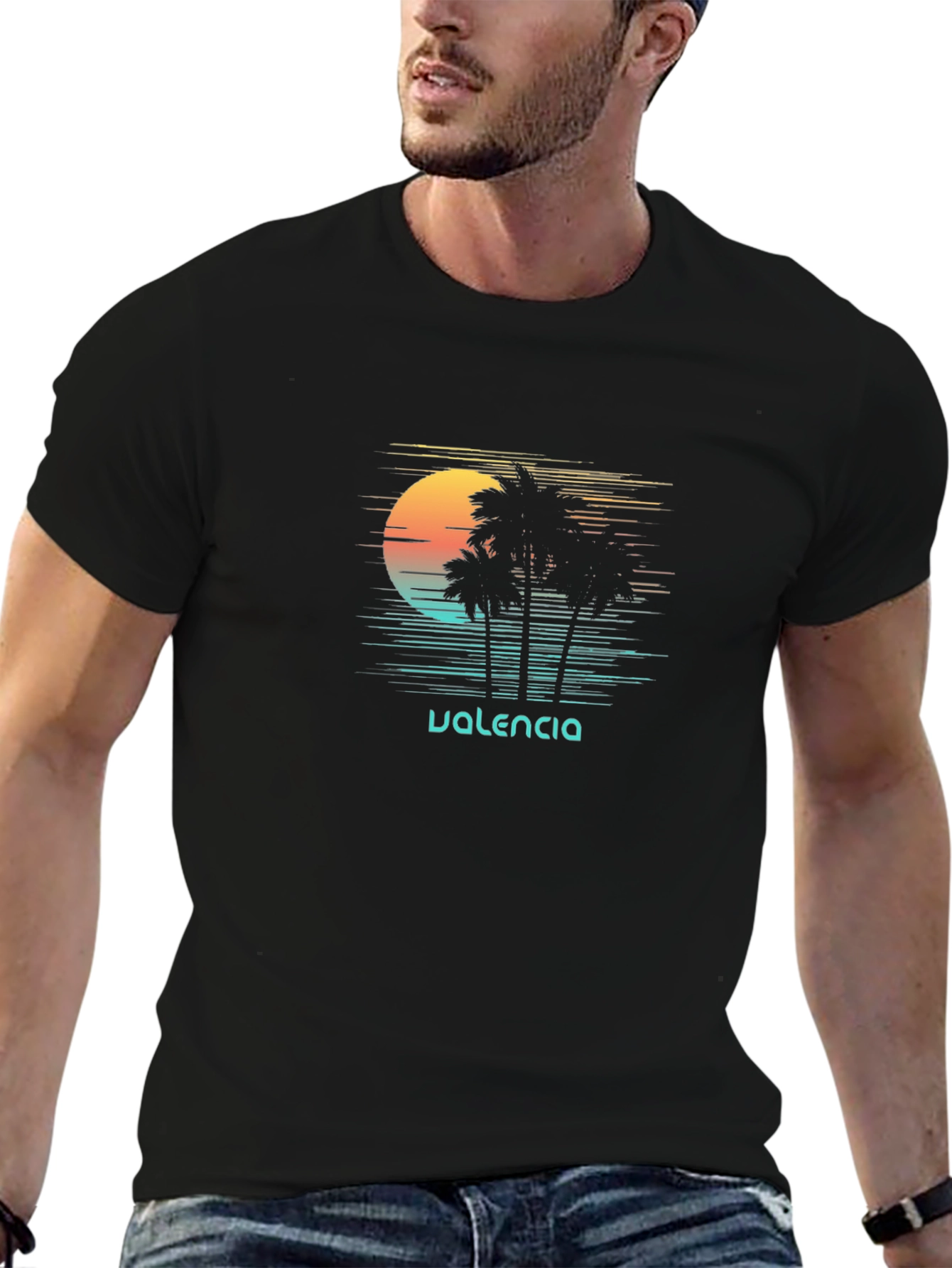 Valencia Palm Tree Sunset Graphic Tee - Black