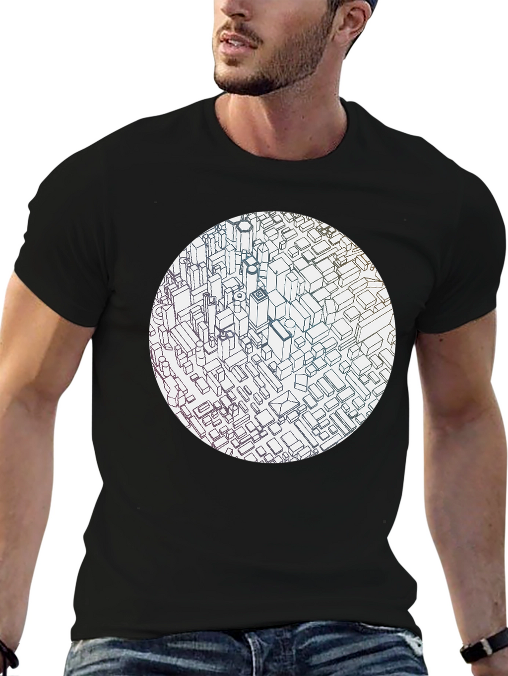 Abstract Cityscape Graphic Black T-Shirt