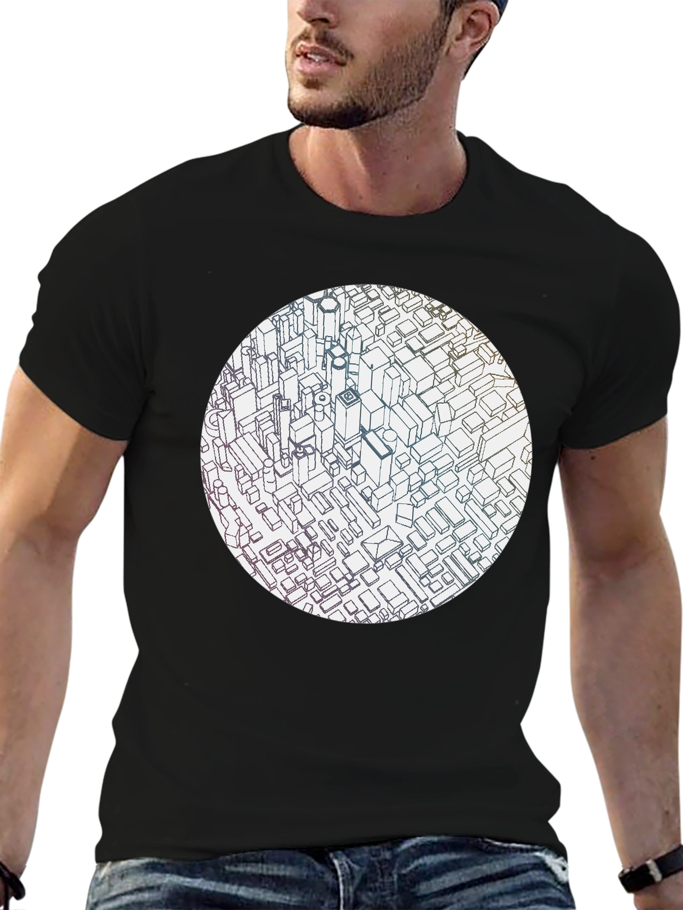 Abstract Cityscape Graphic Black T-Shirt