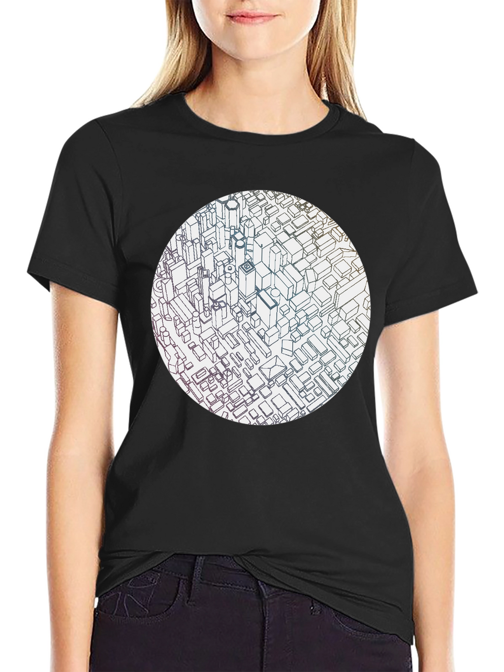 Abstract Cityscape Graphic Black T-Shirt