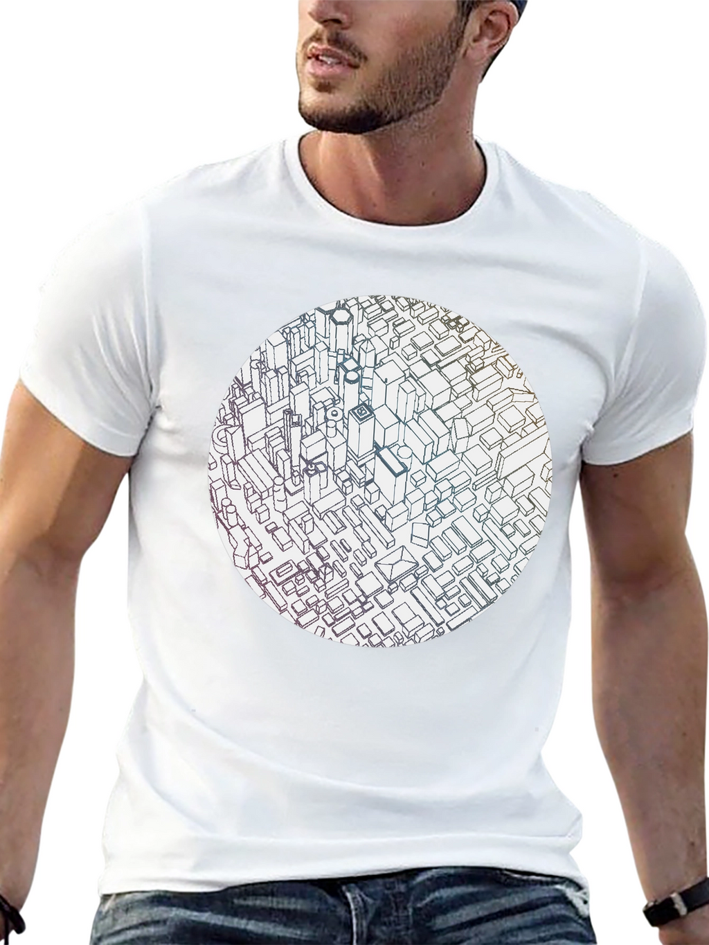 Abstract Cityscape Graphic Black T-Shirt