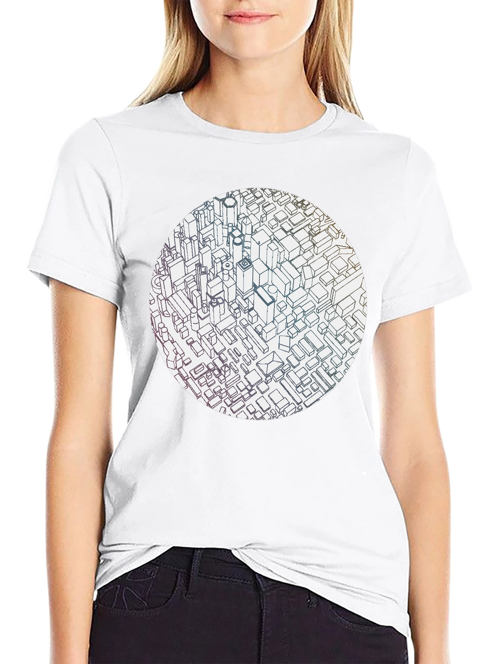 Abstract Cityscape Graphic Black T-Shirt