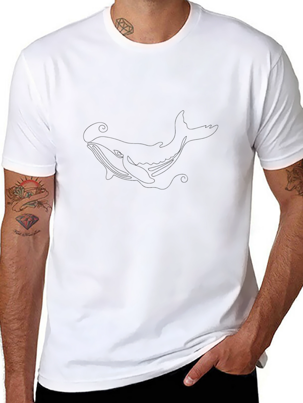 Whale Outline Black Graphic T-Shirt