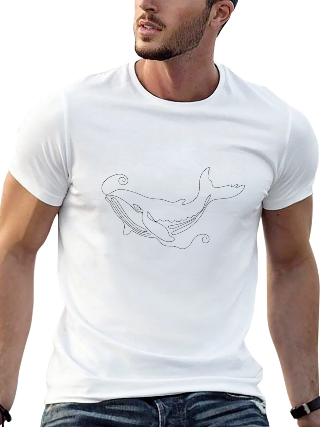 Whale Outline Black Graphic T-Shirt