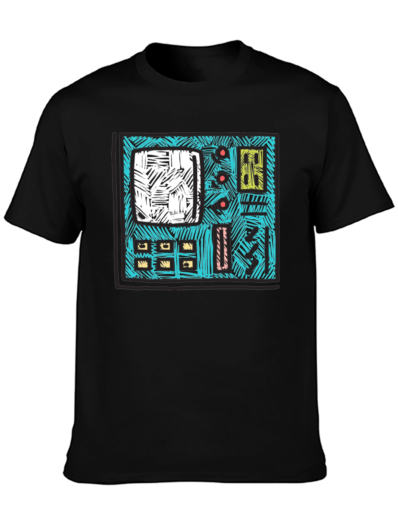 Retro Synth Graphic Tee - Black Cotton T-Shirt
